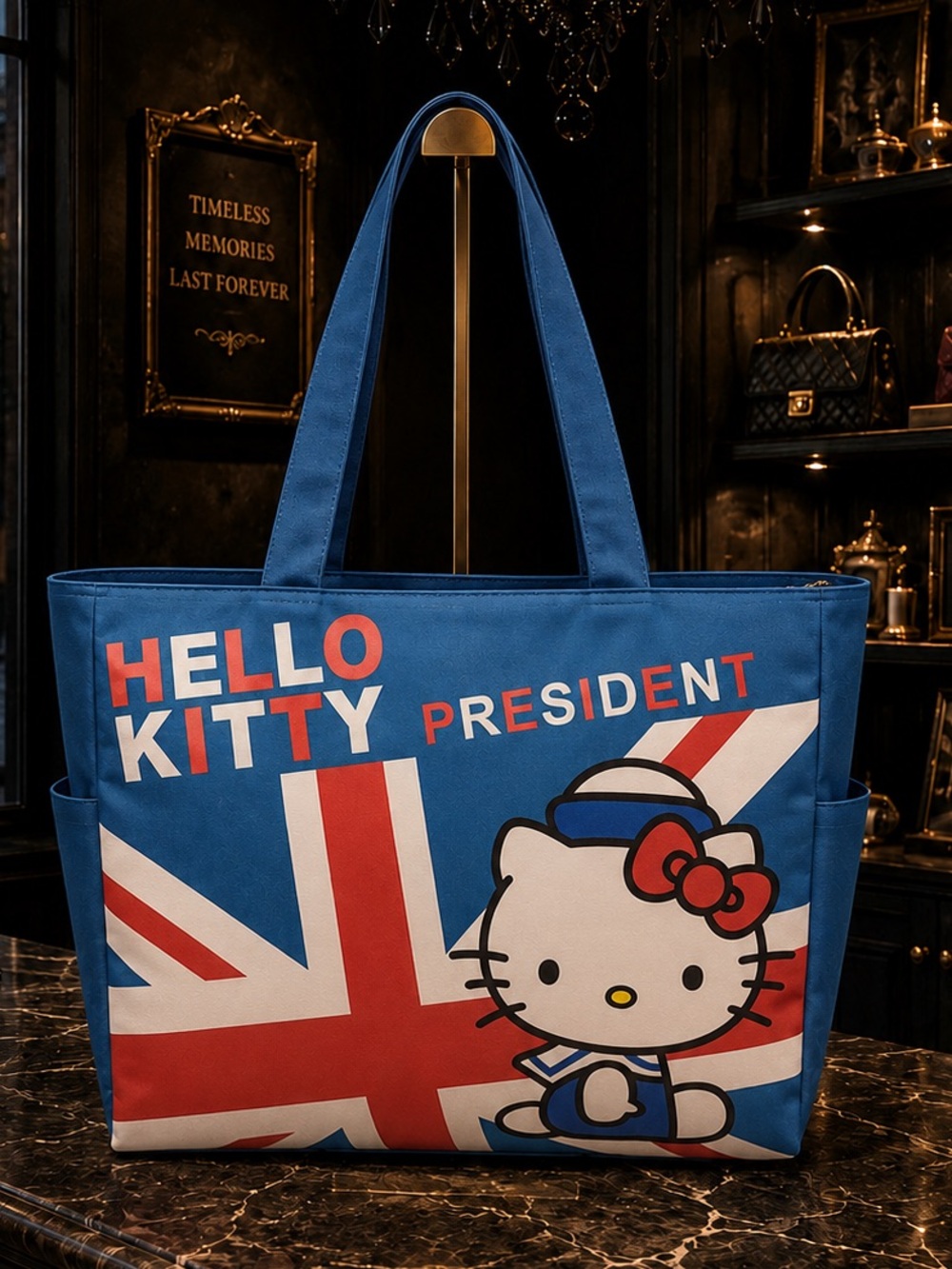Hello Kitty Extra Large Canvas Tote Shoulder Bag Red White Blue NWT